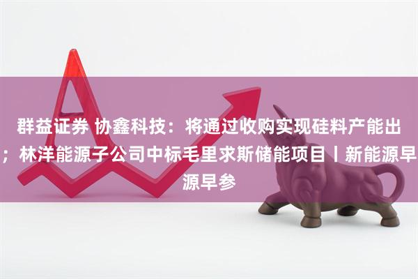 群益证券 协鑫科技：将通过收购实现硅料产能出清；林洋能源子公司中标毛里求斯储能项目丨新能源早参
